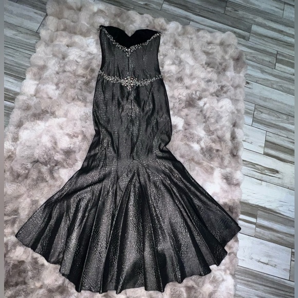 Stunning Gunmetal Gray Gown Embellished: Terani Mermaid Dress, Size 2 - Picture 14 of 17